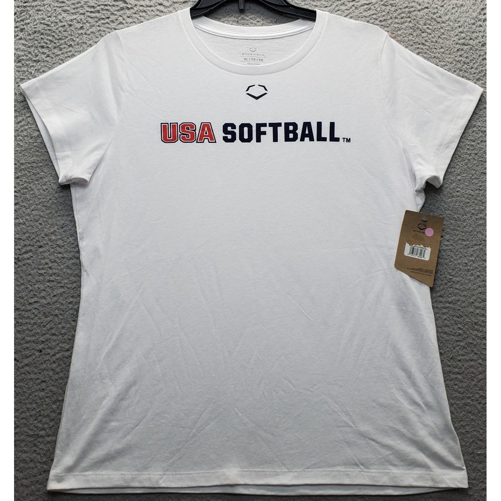 USA Softball EvoShield Baseball Tee Shirt Women's XL White‎ Crew Neck Pullover